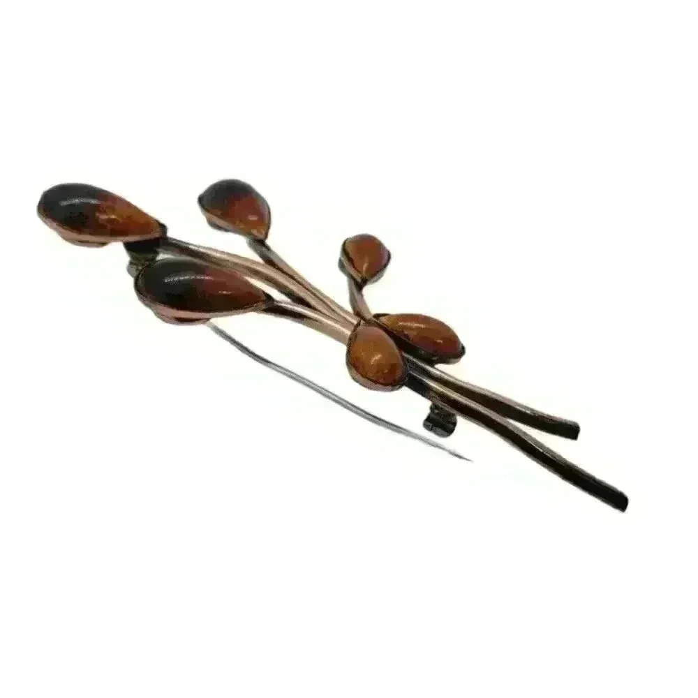 Vintage MCM Brooch Matisse Renoir Copper Enamel Abstract Flower Mid Century Mod - Picture 5 of 7